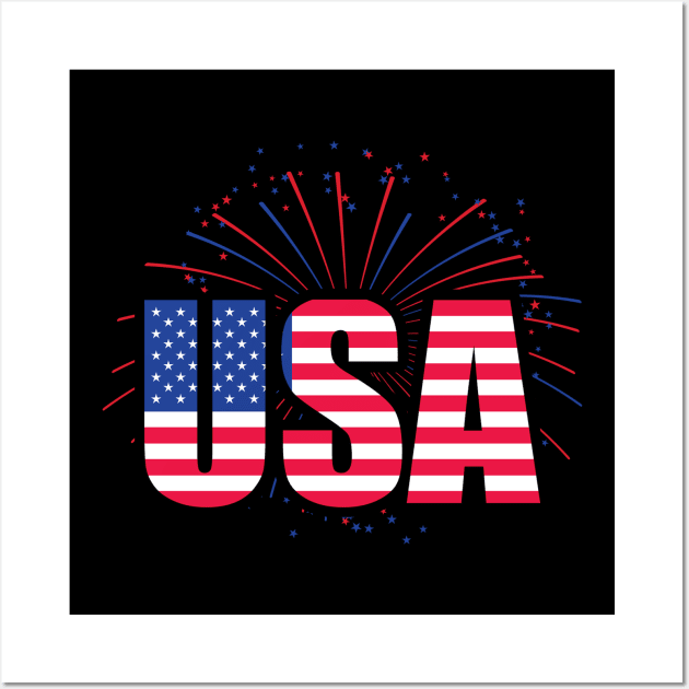 USA fireworks 4th of July Patriotic Wall Art by Kaileymahoney